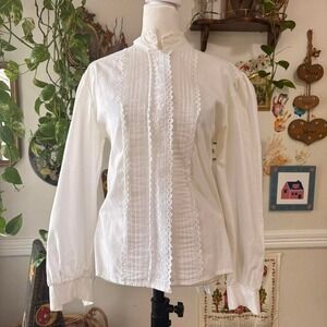 Vintage Orvis Edwardian Victorian Long Sleeve Blouse Button Up Prairie Size 12